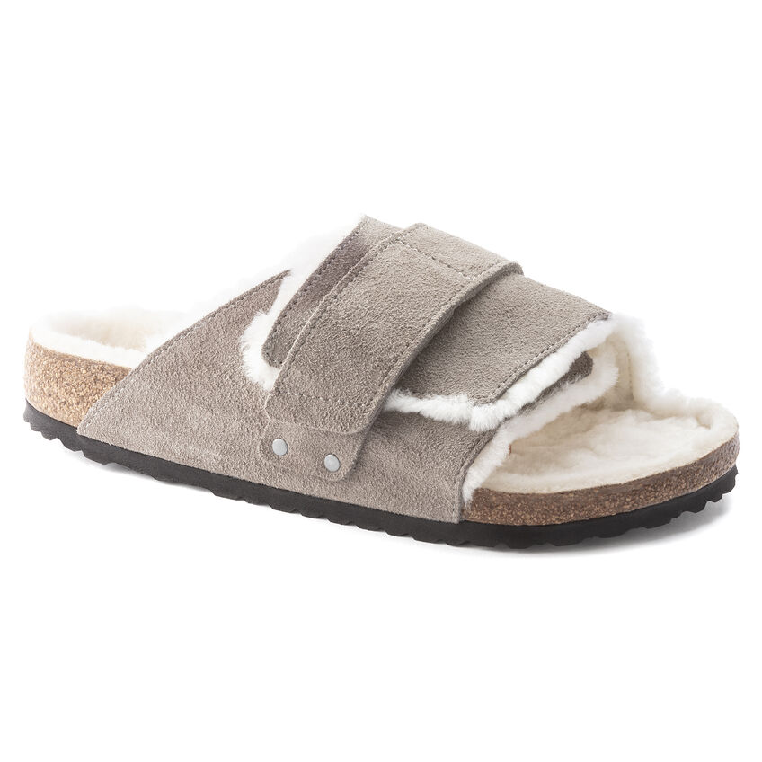 Birkenstock Kyoto Shearling Suede Leather Stone Coin